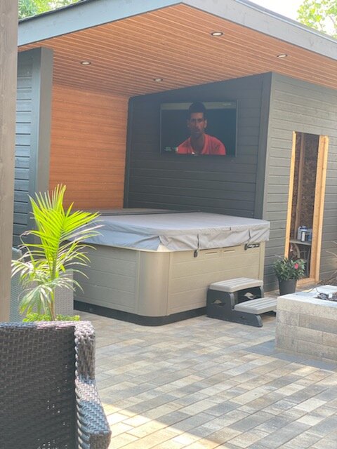 Modern cabana with hot tub